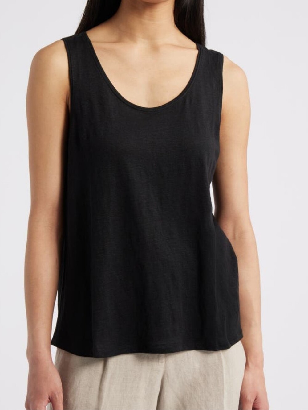 Eileen Fisher Black Silk Wide-Strap Scoop Neck Tank
